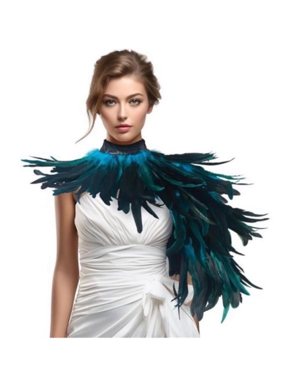 Feather Shawl for Women Accessories, Peacock Blue